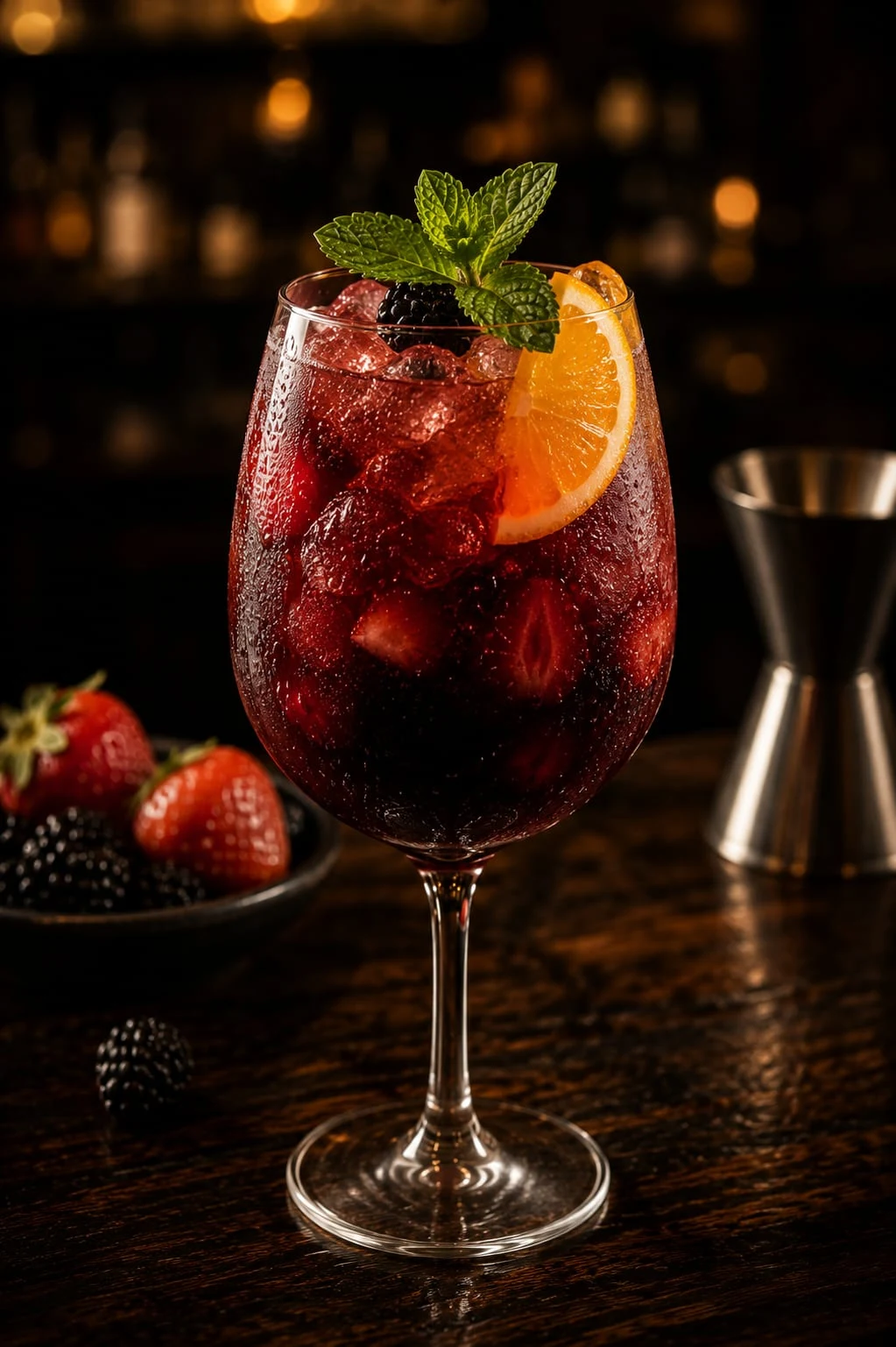 Drink de frutas vermelhas com laranja e hortelã